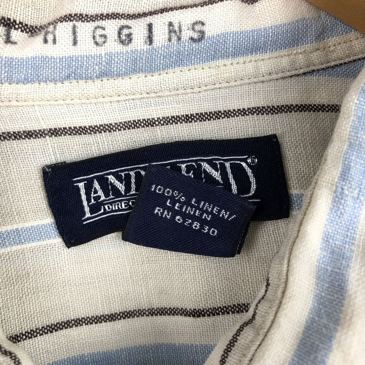 Vintage 90'S Lands' End long-sleeved linen shirt, men's size L linen pale white type Vintage Second Hand