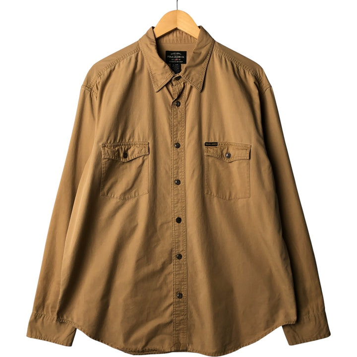 2000'S Ralph Lauren POLO JEANS CO. long-sleeved cotton shirt, men's size XL cotton Khaki type Vintage Second Hand