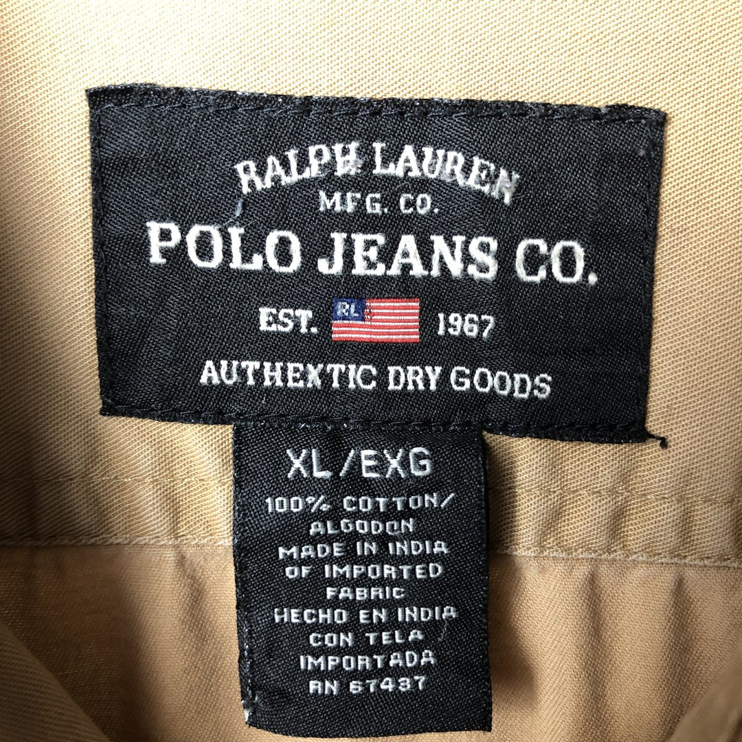 2000'S Ralph Lauren POLO JEANS CO. long-sleeved cotton shirt, men's size XL cotton Khaki type Vintage Second Hand
