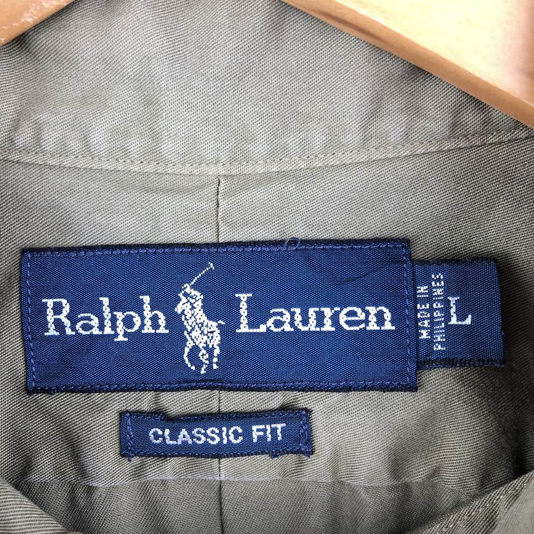 Ralph Lauren Classic Fit Long Sleeve Button Down Shirt, Men's Size L cotton Khaki type Vintage Second Hand