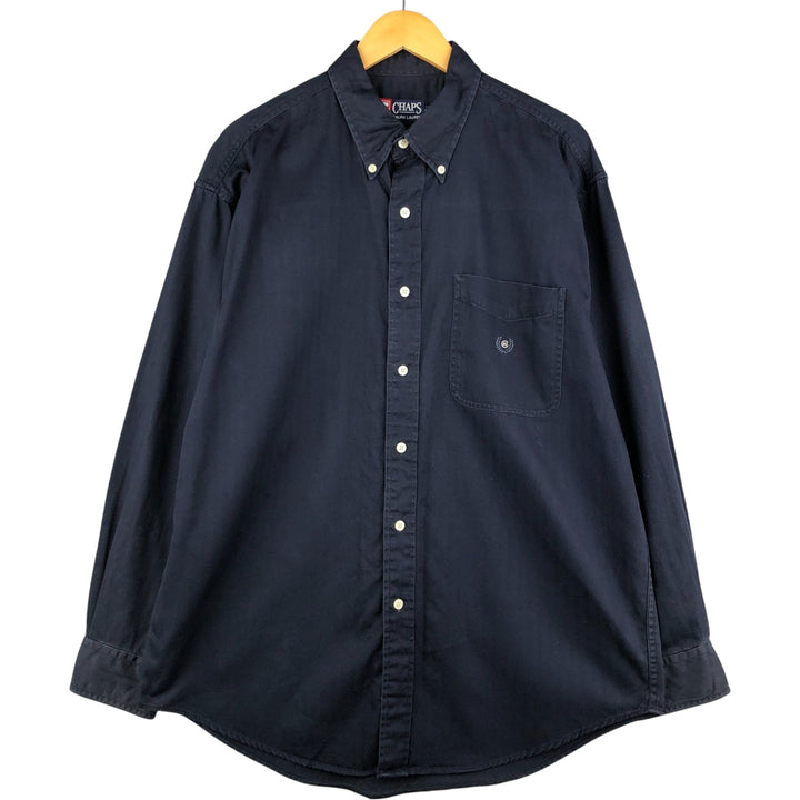 Ralph Lauren CHAPS herringbone long-sleeved button-down shirt, men's size L cotton navy blue type Vintage Second Hand