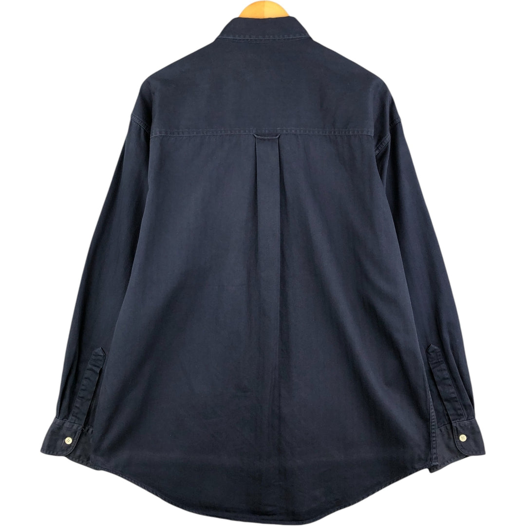 Ralph Lauren CHAPS herringbone long-sleeved button-down shirt, men's size L cotton navy blue type Vintage Second Hand
