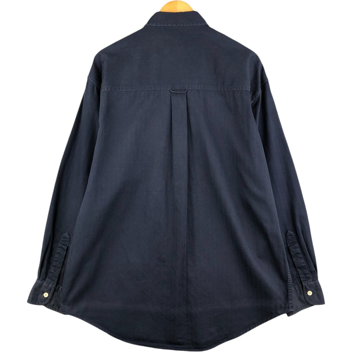 Ralph Lauren CHAPS herringbone long-sleeved button-down shirt, men's size L cotton navy blue type Vintage Second Hand