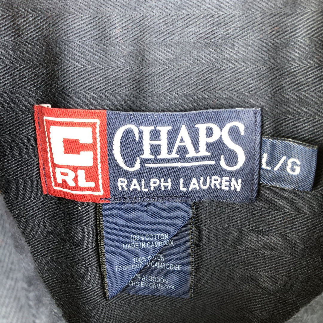 Ralph Lauren CHAPS herringbone long-sleeved button-down shirt, men's size L cotton navy blue type Vintage Second Hand