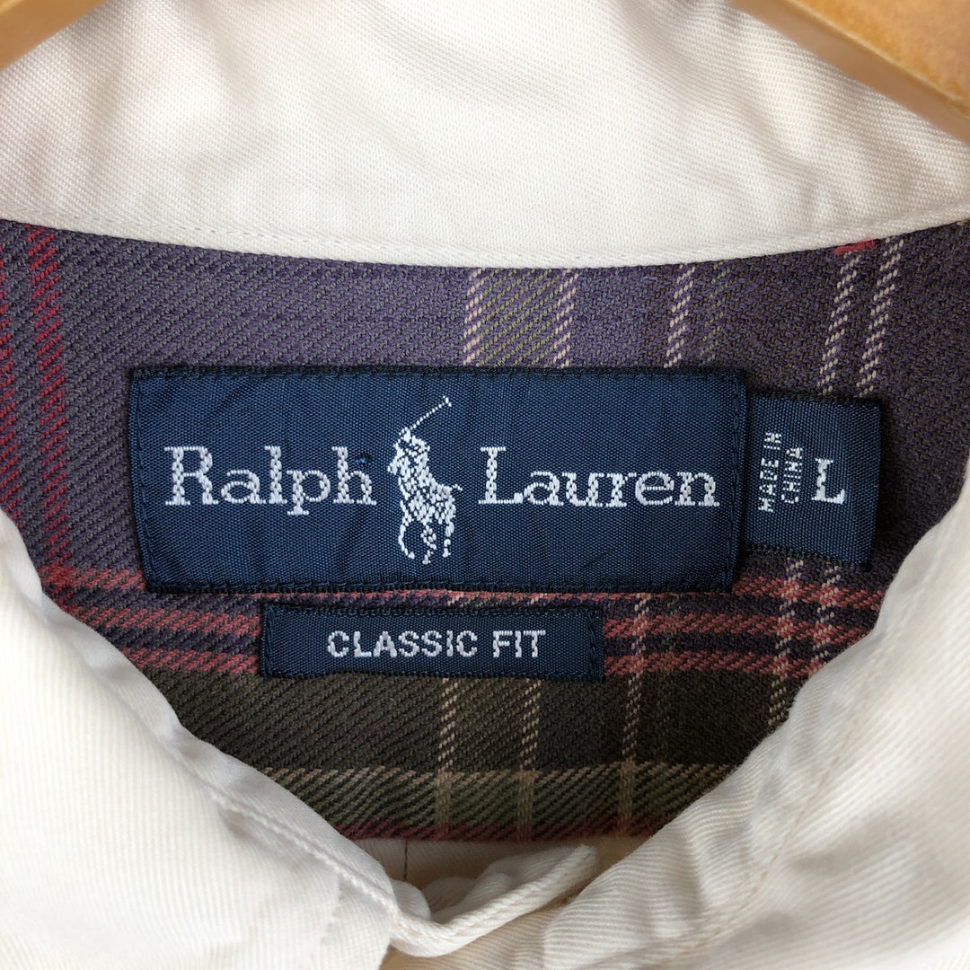Ralph Lauren Classic Fit Long Sleeve Button Down Shirt, Men's Size L cotton ivory Vintage Second Hand