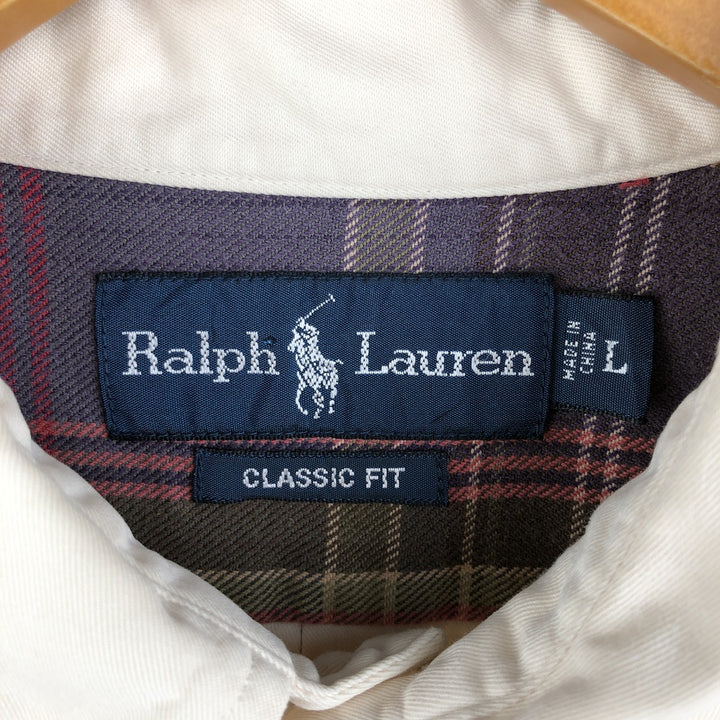 Ralph Lauren Classic Fit Long Sleeve Button Down Shirt, Men's Size L cotton ivory Vintage Second Hand