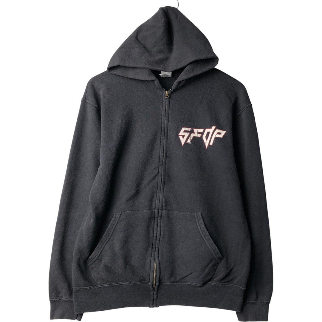 Fruit of the Loom Five Finger Death Punch Skull Pattern Band Full-Zip Hoodie, Men's Size L cotton black type Vintage Second Hand
