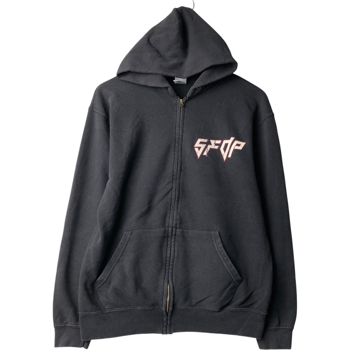 Fruit of the Loom Five Finger Death Punch Skull Pattern Band Full-Zip Hoodie, Men's Size L cotton black type Vintage Second Hand