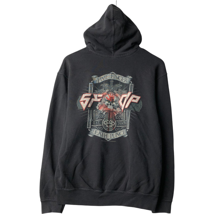 Fruit of the Loom Five Finger Death Punch Skull Pattern Band Full-Zip Hoodie, Men's Size L cotton black type Vintage Second Hand