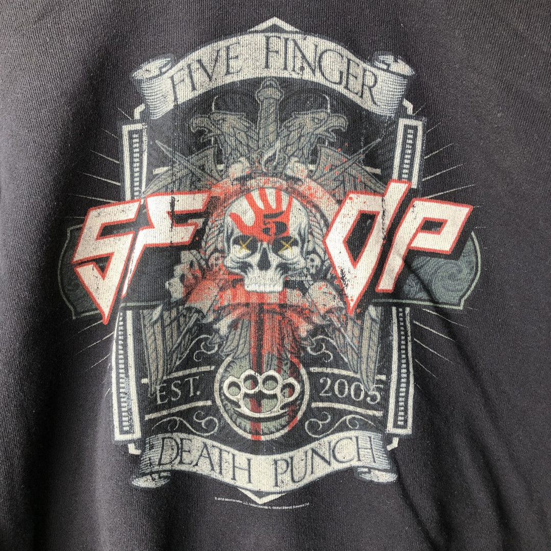 Fruit of the Loom Five Finger Death Punch Skull Pattern Band Full-Zip Hoodie, Men's Size L cotton black type Vintage Second Hand
