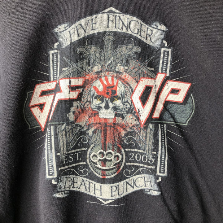 Fruit of the Loom Five Finger Death Punch Skull Pattern Band Full-Zip Hoodie, Men's Size L cotton black type Vintage Second Hand