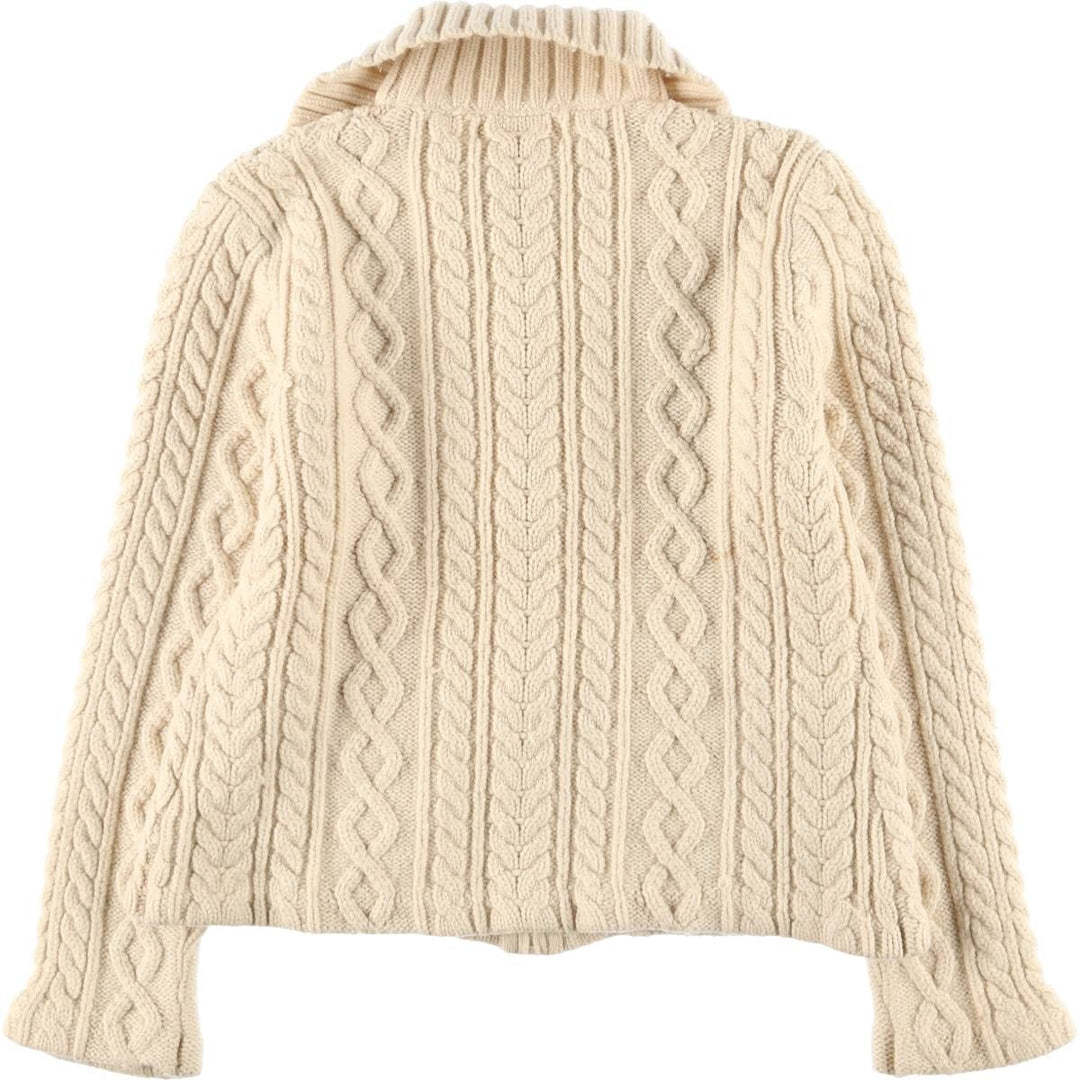 JONES NEW YORK Cable Knit Collared Wool Knit Full-Zip Sweater, Women's Size M Merino wool pale white type Vintage Second Hand
