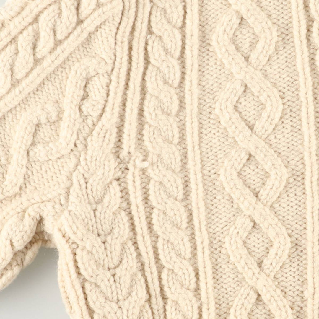 JONES NEW YORK Cable Knit Collared Wool Knit Full-Zip Sweater, Women's Size M Merino wool pale white type Vintage Second Hand