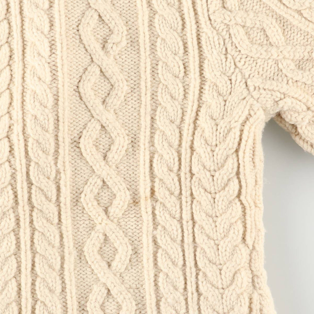 JONES NEW YORK Cable Knit Collared Wool Knit Full-Zip Sweater, Women's Size M Merino wool pale white type Vintage Second Hand