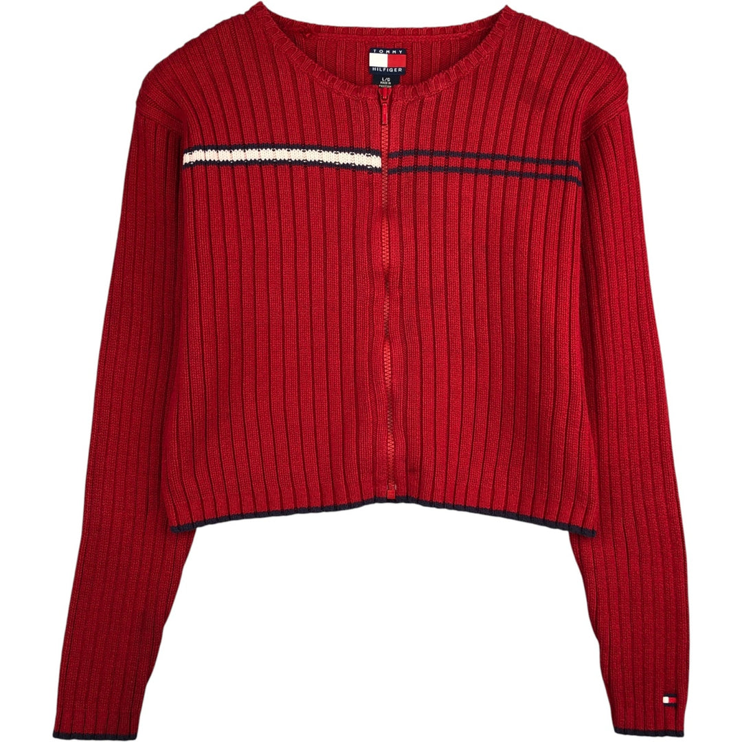 Vintage Tommy Hilfiger cropped cotton knit full-zip sweater from the 1990s, size L, for women. cotton red type Vintage Second Hand