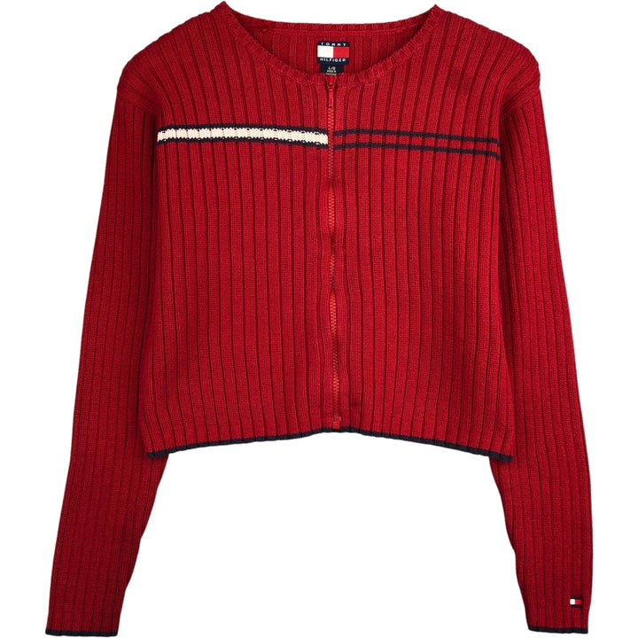 Vintage Tommy Hilfiger cropped cotton knit full-zip sweater from the 1990s, size L, for women. cotton red type Vintage Second Hand