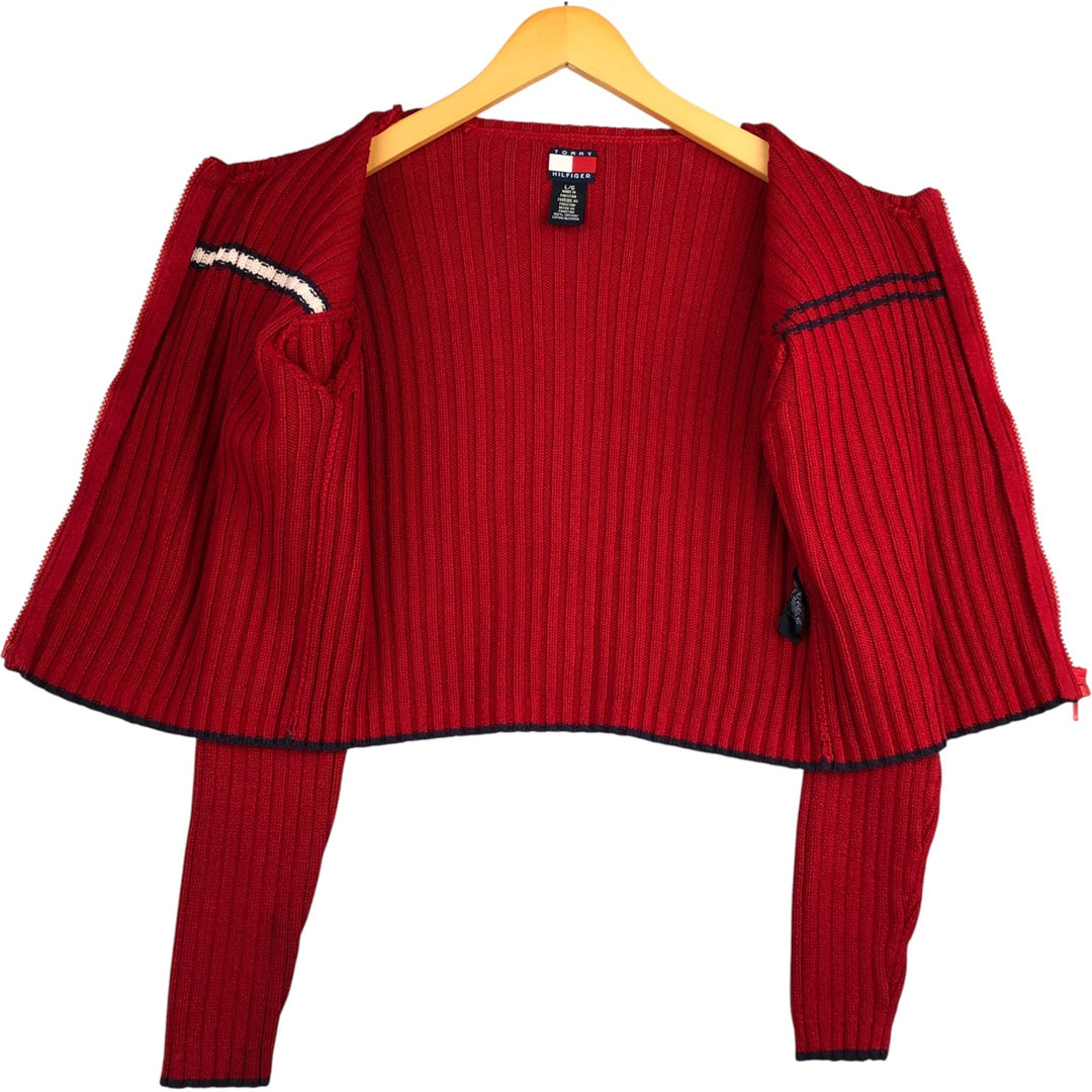 Vintage Tommy Hilfiger cropped cotton knit full-zip sweater from the 1990s, size L, for women. cotton red type Vintage Second Hand