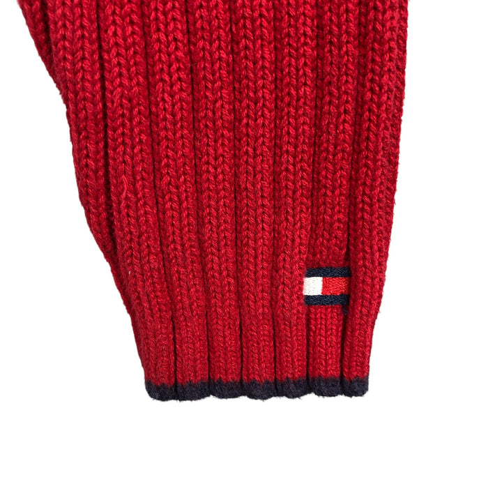 Vintage Tommy Hilfiger cropped cotton knit full-zip sweater from the 1990s, size L, for women. cotton red type Vintage Second Hand