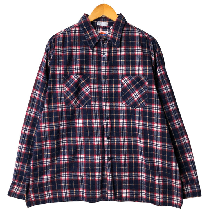 1980'S Dickies Long Sleeve Light Flannel Check Box Shirt, Men's Size XL, Vintage cotton navy blue type Vintage Second Hand