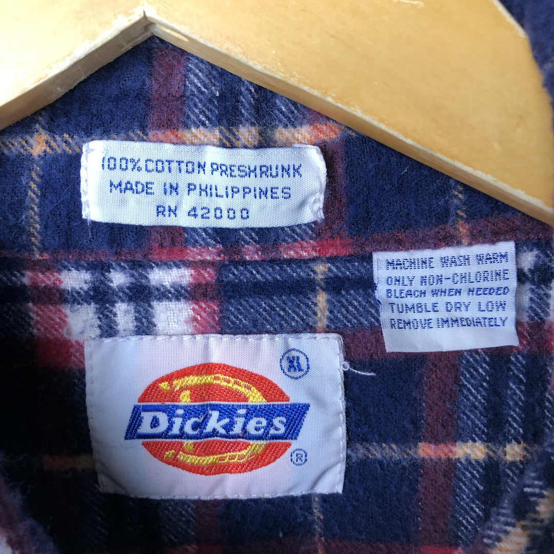 1980'S Dickies Long Sleeve Light Flannel Check Box Shirt, Men's Size XL, Vintage cotton navy blue type Vintage Second Hand