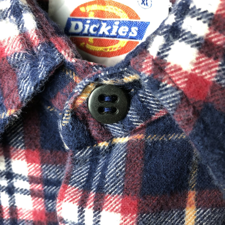 1980'S Dickies Long Sleeve Light Flannel Check Box Shirt, Men's Size XL, Vintage cotton navy blue type Vintage Second Hand