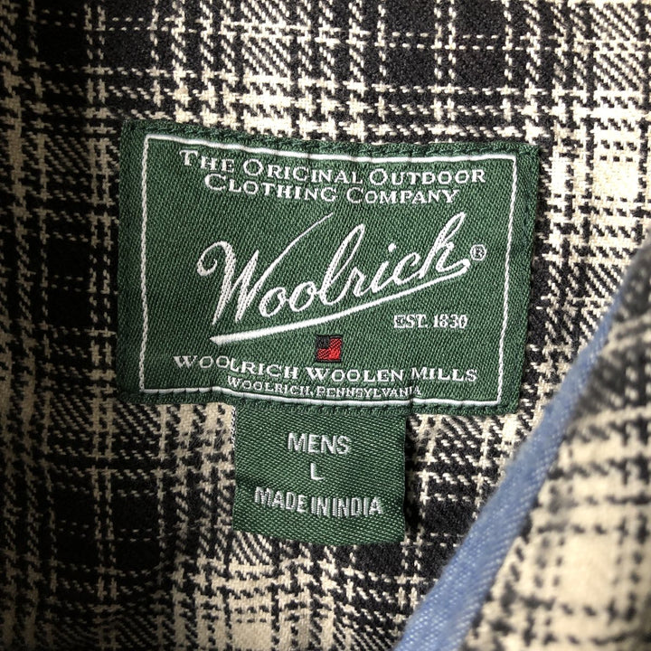 2000'S WOOLRICH Long Sleeve Light Flannel Check Shirt, Men's Size L cotton black type Vintage Second Hand