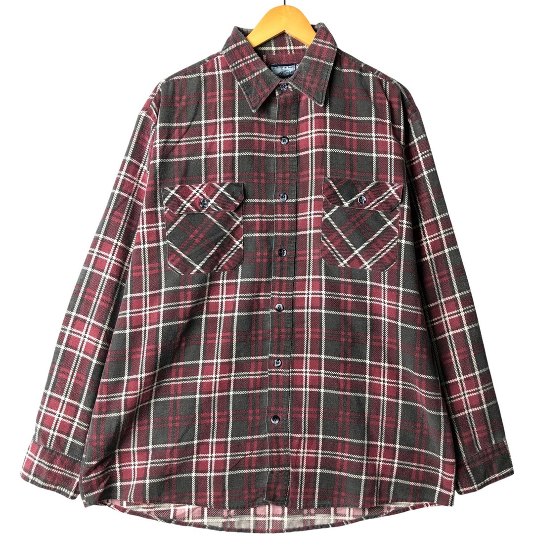 80s-90'S Field Master Long Sleeve Printed Flannel Check Shirt, Made in USA, Men's Size XL cotton wine-red Vintage Second Hand
