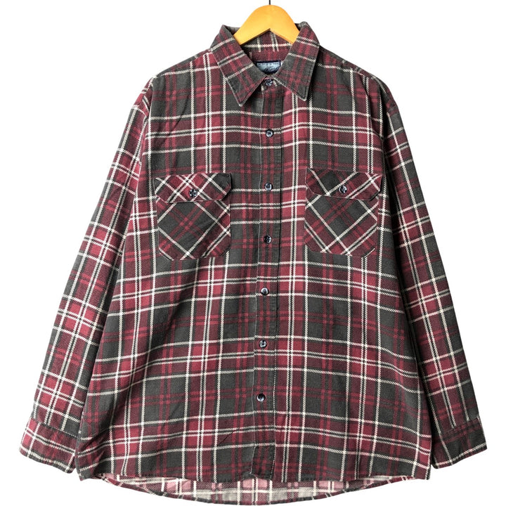 80s-90'S Field Master Long Sleeve Printed Flannel Check Shirt, Made in USA, Men's Size XL cotton wine-red Vintage Second Hand