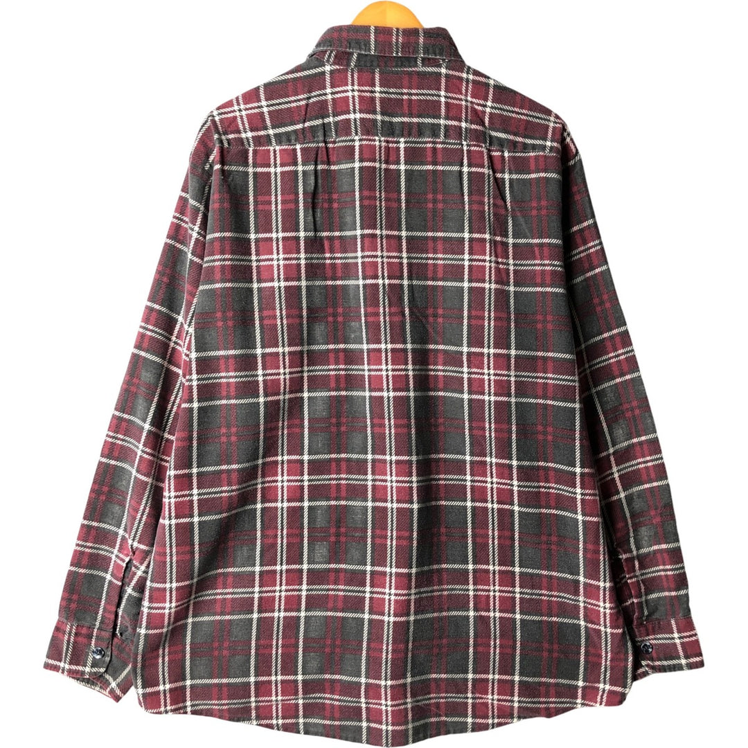 80s-90'S Field Master Long Sleeve Printed Flannel Check Shirt, Made in USA, Men's Size XL cotton wine-red Vintage Second Hand