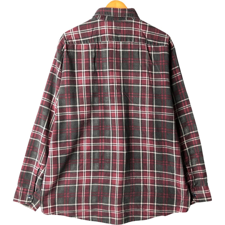 80s-90'S Field Master Long Sleeve Printed Flannel Check Shirt, Made in USA, Men's Size XL cotton wine-red Vintage Second Hand
