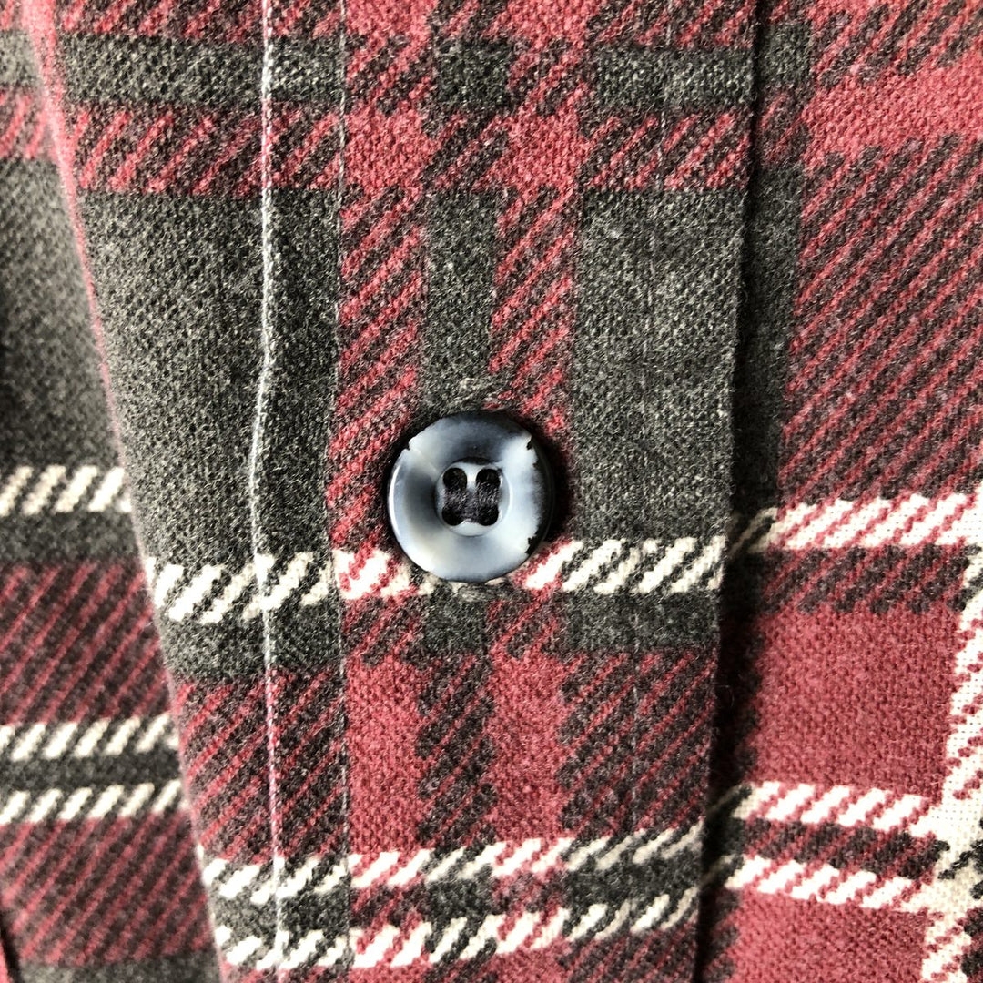 80s-90'S Field Master Long Sleeve Printed Flannel Check Shirt, Made in USA, Men's Size XL cotton wine-red Vintage Second Hand