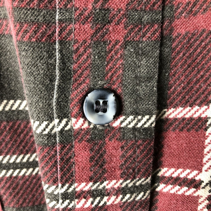 80s-90'S Field Master Long Sleeve Printed Flannel Check Shirt, Made in USA, Men's Size XL cotton wine-red Vintage Second Hand