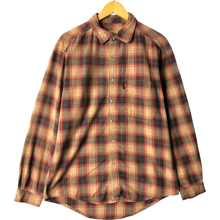 90'S Gramicci Lightflannel Check Shirt, Made in USA, Men's Size L, Vintage cotton Khaki type Vintage Second Hand