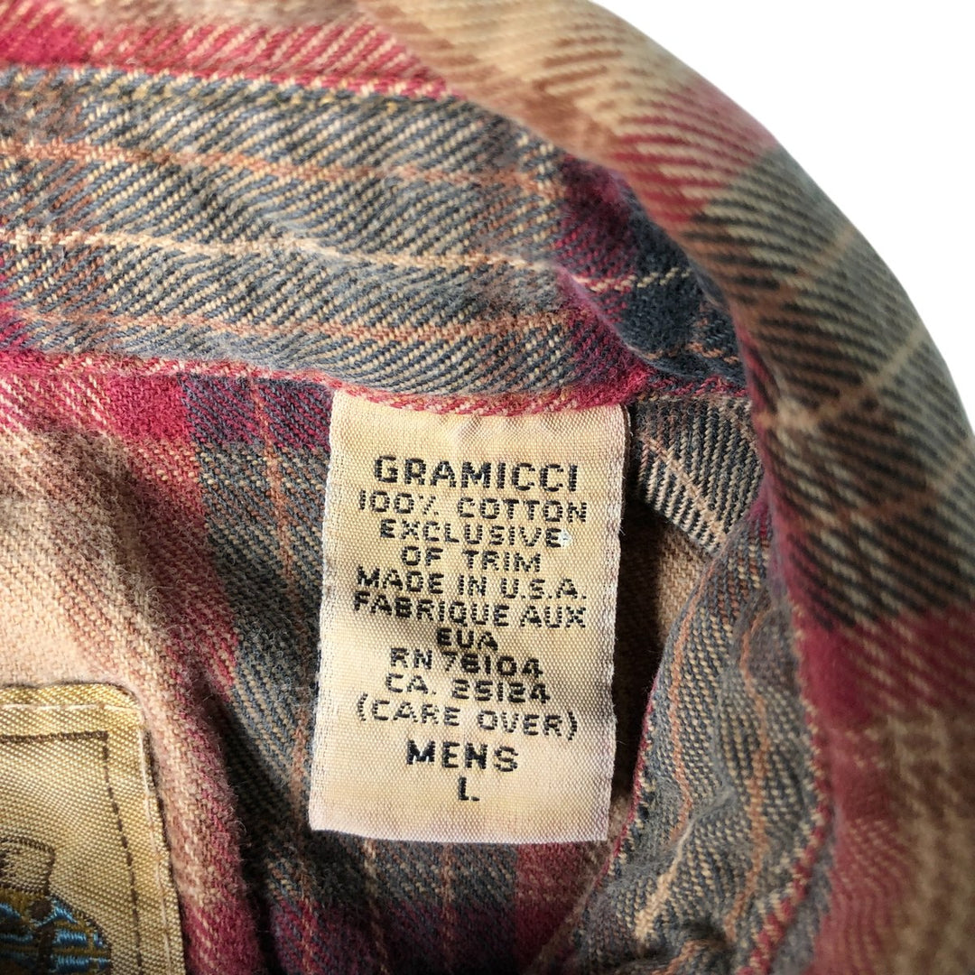 90'S Gramicci Lightflannel Check Shirt, Made in USA, Men's Size L, Vintage cotton Khaki type Vintage Second Hand