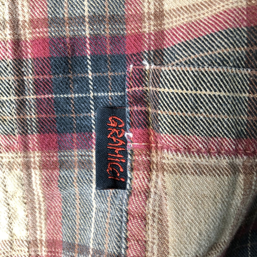 90'S Gramicci Lightflannel Check Shirt, Made in USA, Men's Size L, Vintage cotton Khaki type Vintage Second Hand