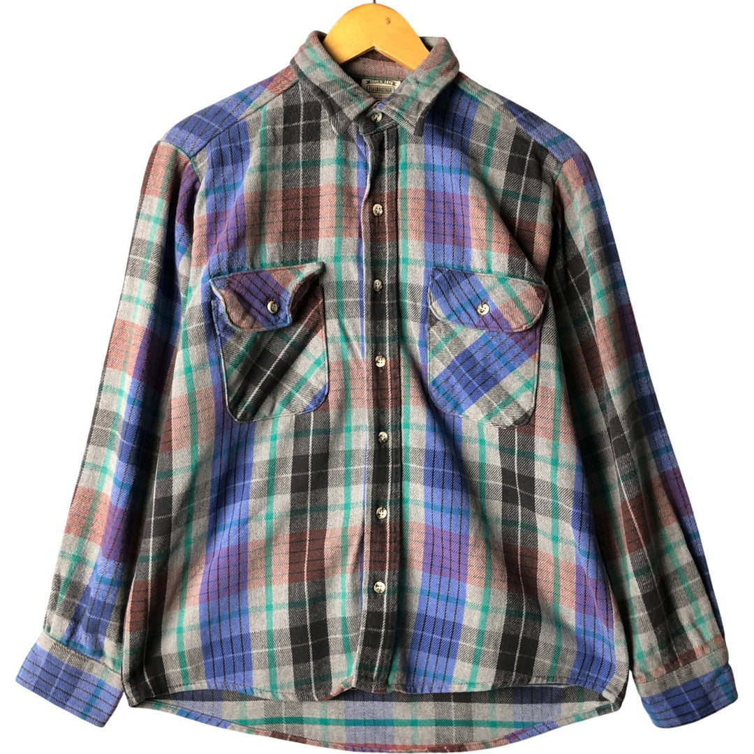 90'S Five Brother FIVEBROTHER Long Sleeve Flannel Check Shirt with Collar, Men's Size Medium, Vintage unclear blue type Vintage Second Hand
