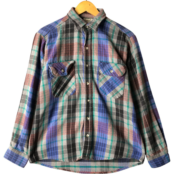 90'S Five Brother FIVEBROTHER Long Sleeve Flannel Check Shirt with Collar, Men's Size Medium, Vintage unclear blue type Vintage Second Hand