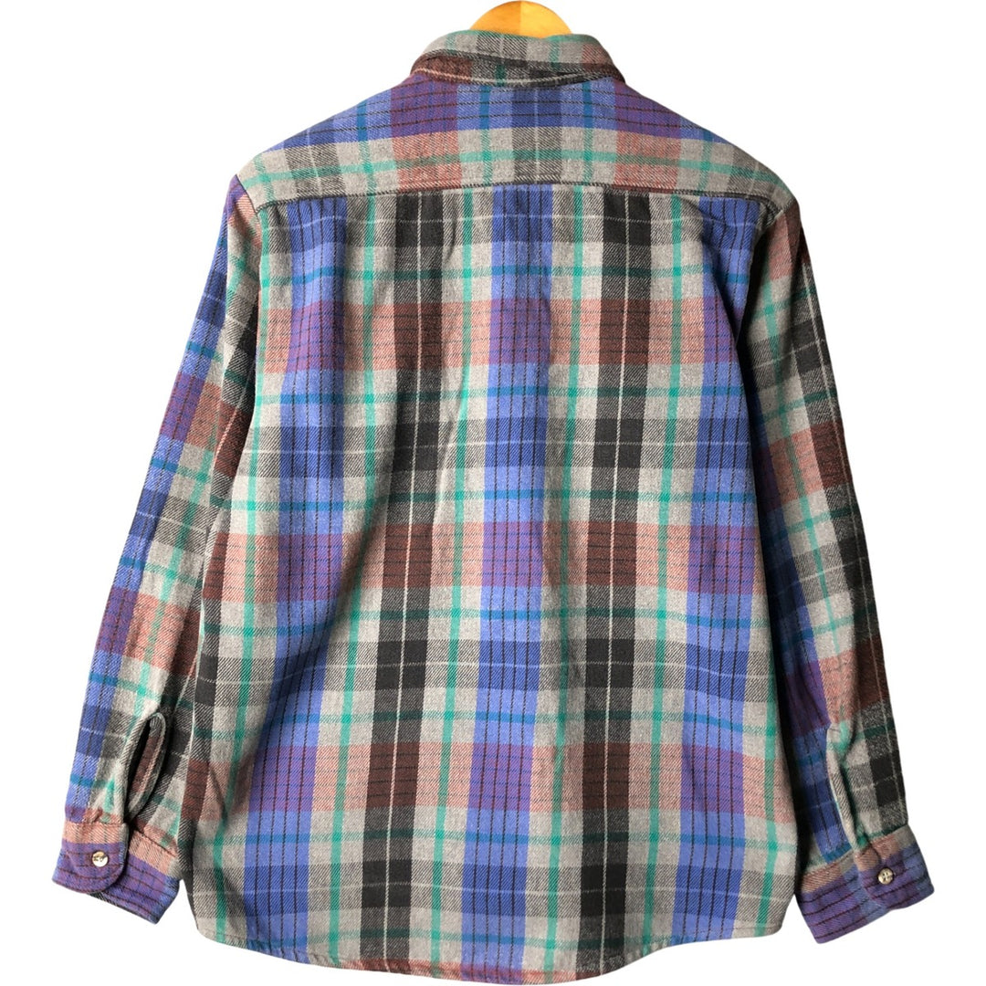 90'S Five Brother FIVEBROTHER Long Sleeve Flannel Check Shirt with Collar, Men's Size Medium, Vintage unclear blue type Vintage Second Hand