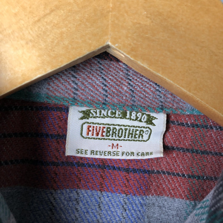 90'S Five Brother FIVEBROTHER Long Sleeve Flannel Check Shirt with Collar, Men's Size Medium, Vintage unclear blue type Vintage Second Hand