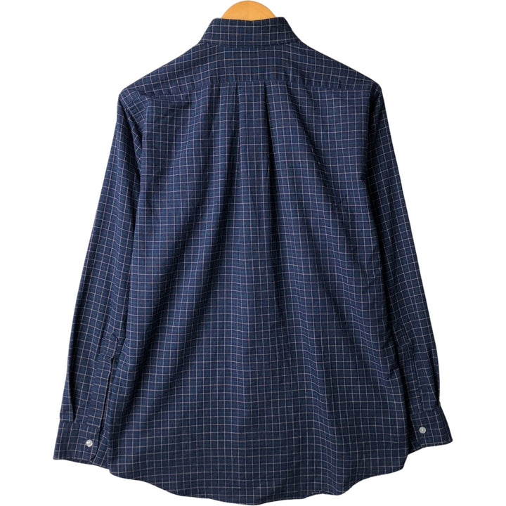 Vintage LLBean long-sleeved button-down check shirt from the 1980'S to 1990s, made in the USA, size M. cotton navy blue type Vintage Second Hand