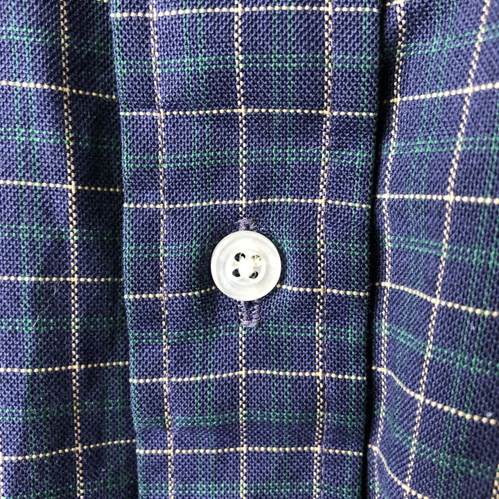 Vintage LLBean long-sleeved button-down check shirt from the 1980'S to 1990s, made in the USA, size M. cotton navy blue type Vintage Second Hand