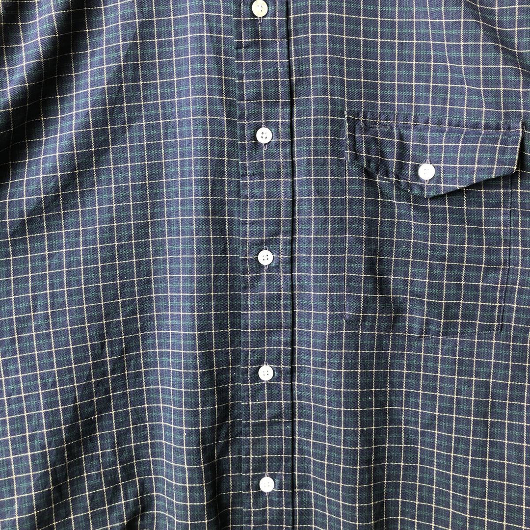 Vintage LLBean long-sleeved button-down check shirt from the 1980'S to 1990s, made in the USA, size M. cotton navy blue type Vintage Second Hand
