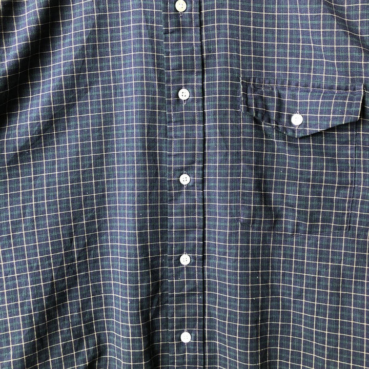 Vintage LLBean long-sleeved button-down check shirt from the 1980'S to 1990s, made in the USA, size M. cotton navy blue type Vintage Second Hand