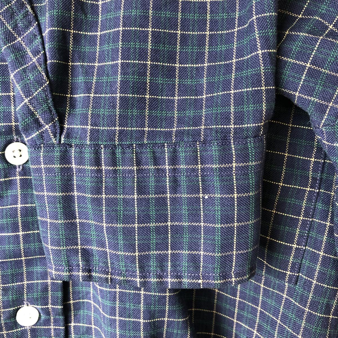 Vintage LLBean long-sleeved button-down check shirt from the 1980'S to 1990s, made in the USA, size M. cotton navy blue type Vintage Second Hand