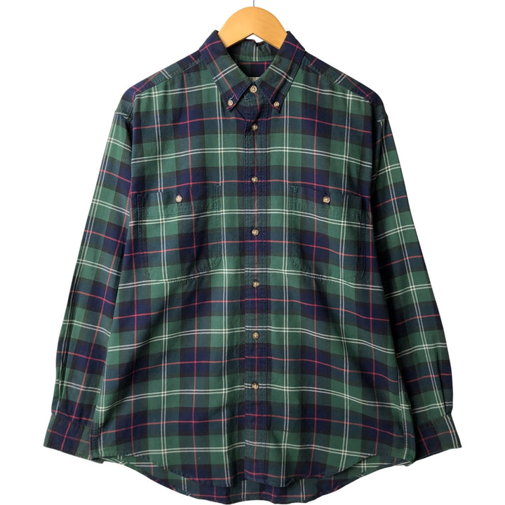 Eddie Bauer Long Sleeve Button-Down Check Shirt, Men's Size M cotton green type Vintage Second Hand