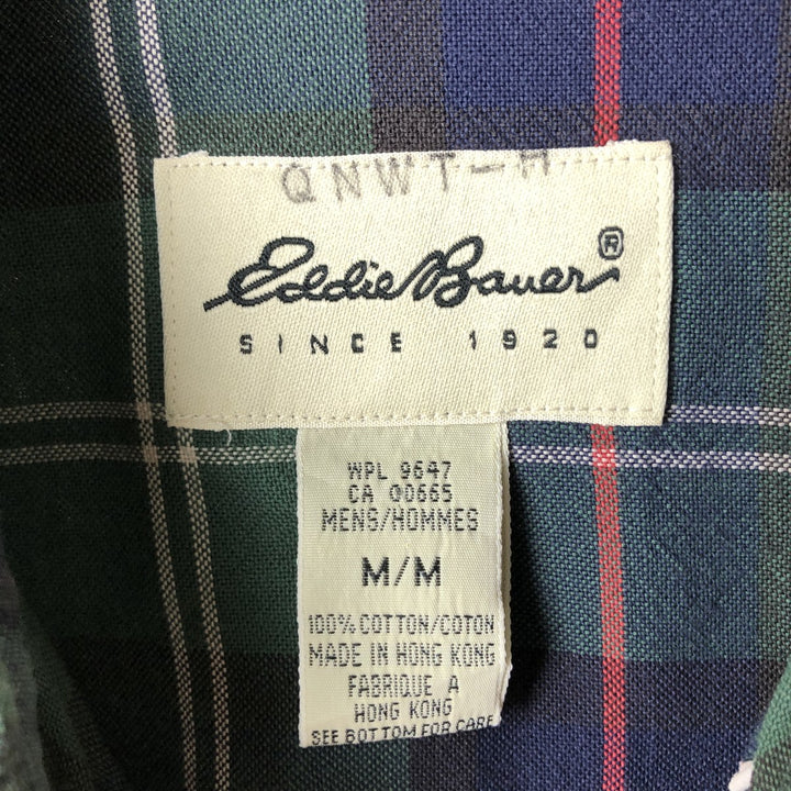 Eddie Bauer Long Sleeve Button-Down Check Shirt, Men's Size M cotton green type Vintage Second Hand