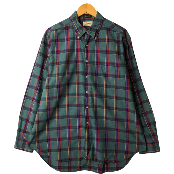Vintage LLBean long-sleeved button-down check shirt from the 1980'S to 1990s, made in the USA, men's size XL cotton green type Vintage Second Hand