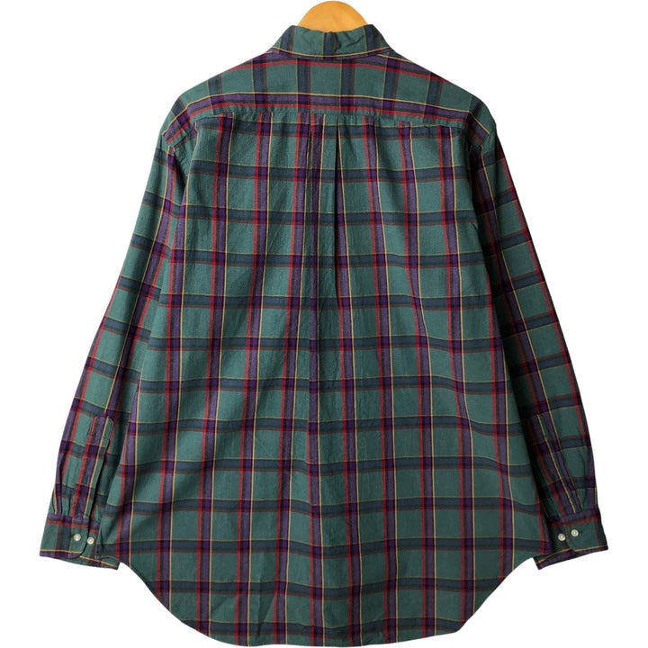 Vintage LLBean long-sleeved button-down check shirt from the 1980'S to 1990s, made in the USA, men's size XL cotton green type Vintage Second Hand