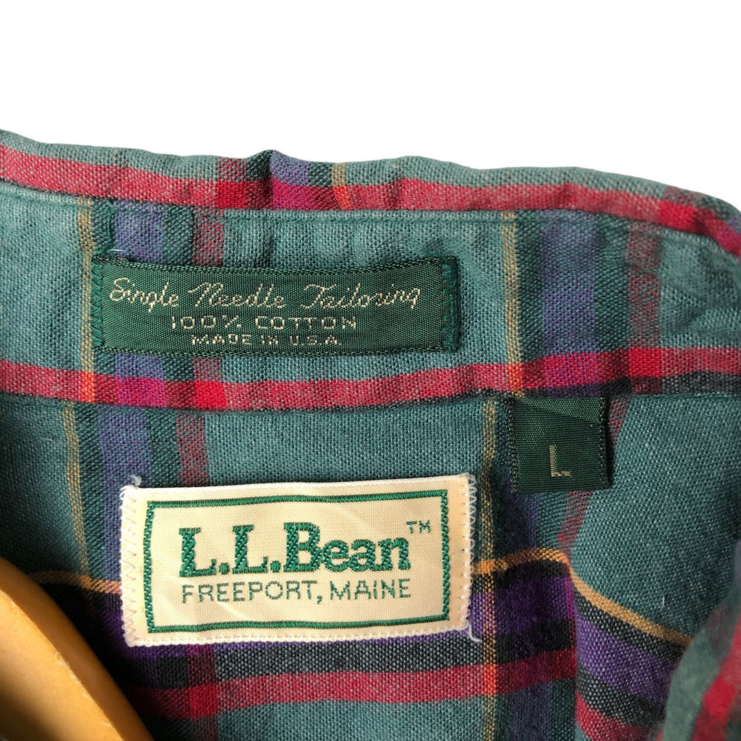 Vintage LLBean long-sleeved button-down check shirt from the 1980'S to 1990s, made in the USA, men's size XL cotton green type Vintage Second Hand