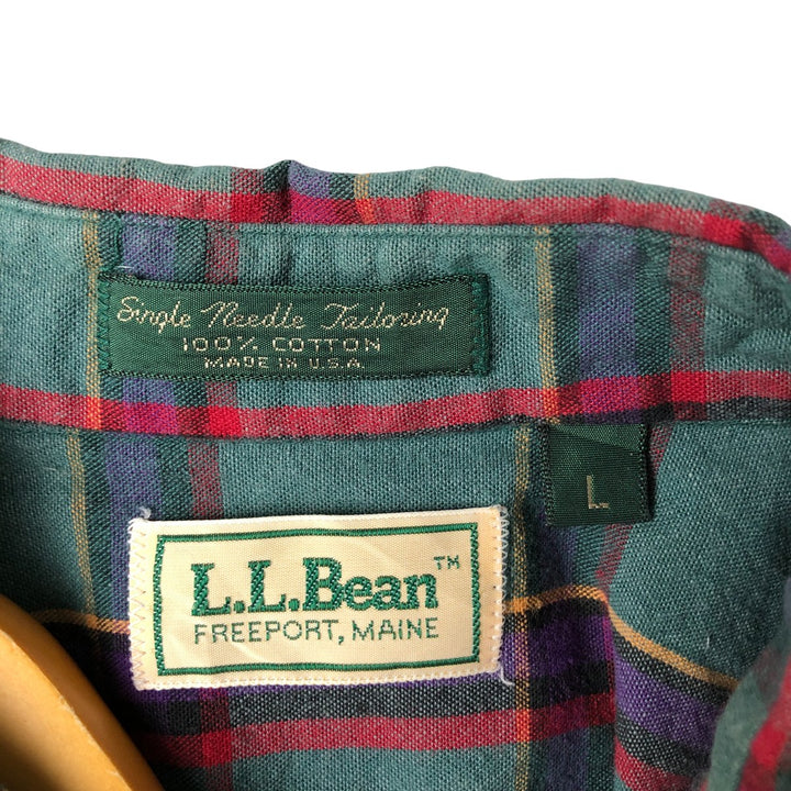Vintage LLBean long-sleeved button-down check shirt from the 1980'S to 1990s, made in the USA, men's size XL cotton green type Vintage Second Hand